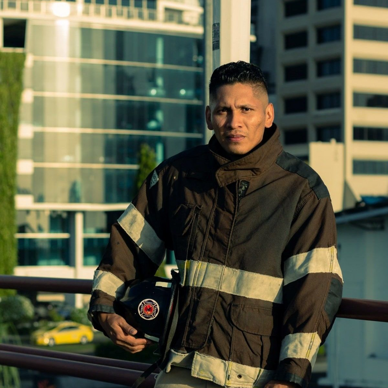 Fire Fighter in Flame Retardent Jacket - flame retardant - safety jacket