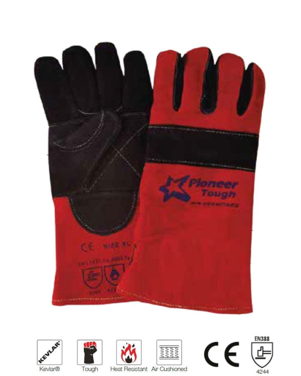 Pioneer Tough G98 Black/Red Air Cusioned Welding Glove-Gloves-Welding Gloves South Africa | Best Welding Gloves | Leather Safety Gloves-Supply Shop