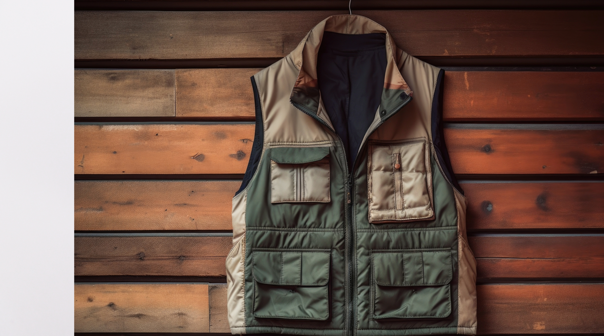 Fishing Jacket hanging up on wall - fishing jacket - fishing vest