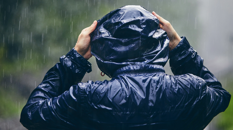 Man wearing Rain Coat in the rain - Raincoat - rain coats south africa