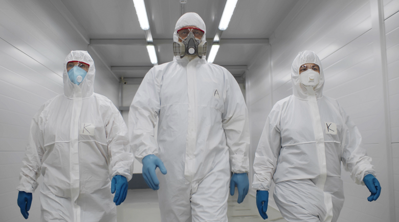 Three people in hazmat suits - Hazmat - hazmat suit