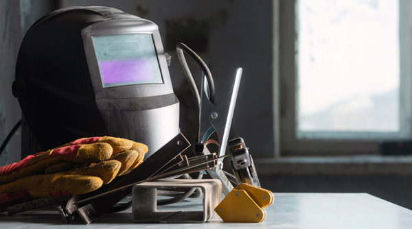 Welding equipment on table - welding equipment - welding protection