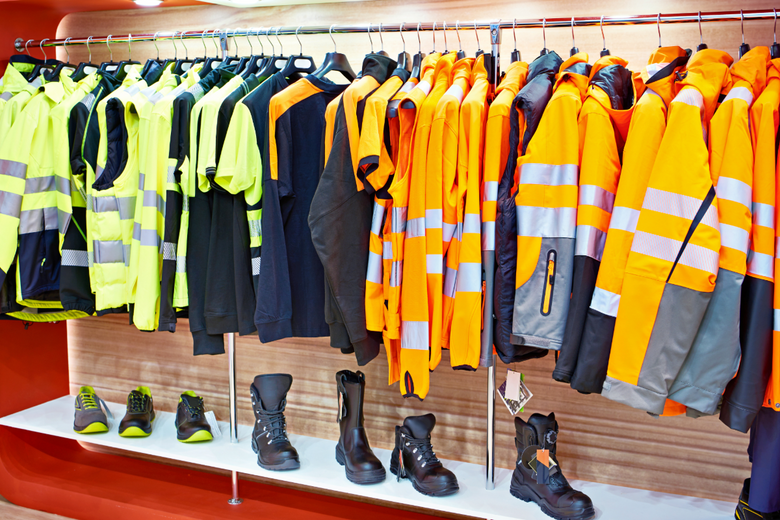 Different types of reflective clothing hanged in a room.