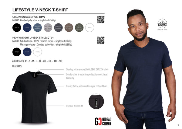 140g Urban Lifestyle V-Neck T-Shirt - White - End Of Range