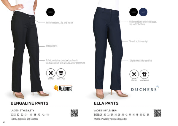 Ladies’ Bengaline Pants- Black - While Stocks Last