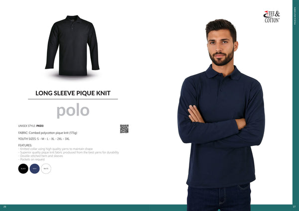 Long Sleeve Pique Knit Polo