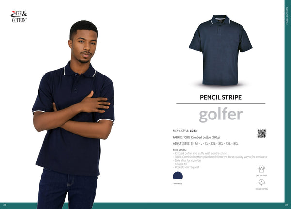 Pencil Stripe Golfer - Navy/white