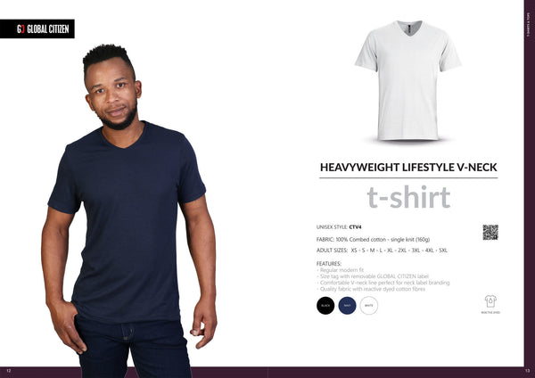 160G Heavyweight Lifestyle V-Neck T-Shirt