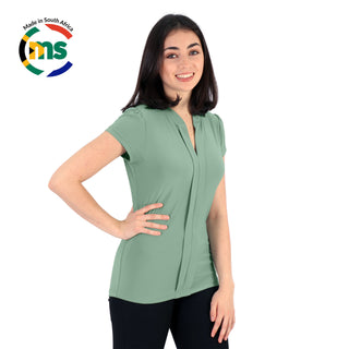 Emma  Blouse - Short Sleeve - Sage Green - End Of Range