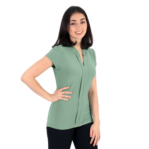 Emma  Blouse - Short Sleeve - Sage Green - End Of Range