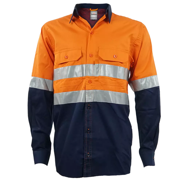 Navy / Orange  Vented Reflective Mining Shirt