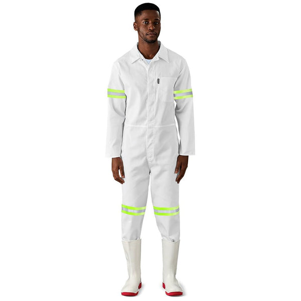 Safety Polycotton Boiler Suit - Reflective Arms Legs & Back - Yellow Tape