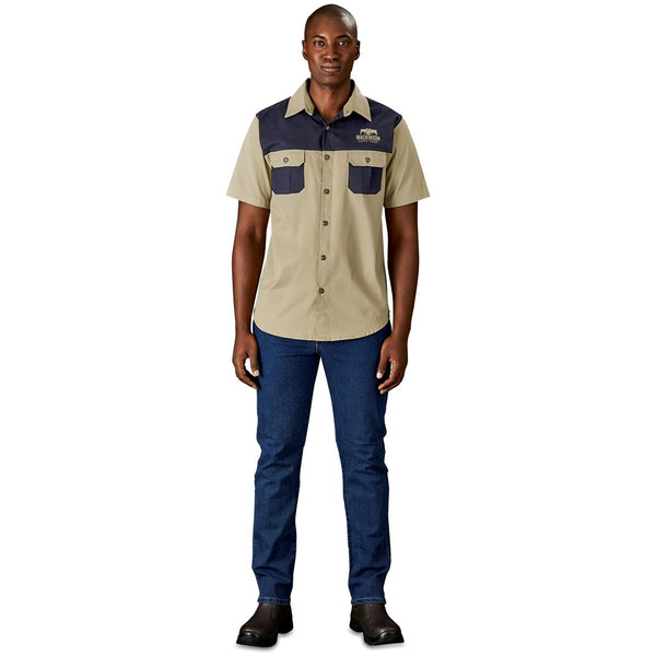 Mens Short Sleeve Serengeti 2-Tone Bush Shirt