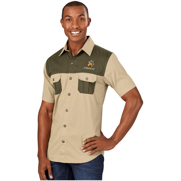 Mens Short Sleeve Serengeti 2-Tone Bush Shirt