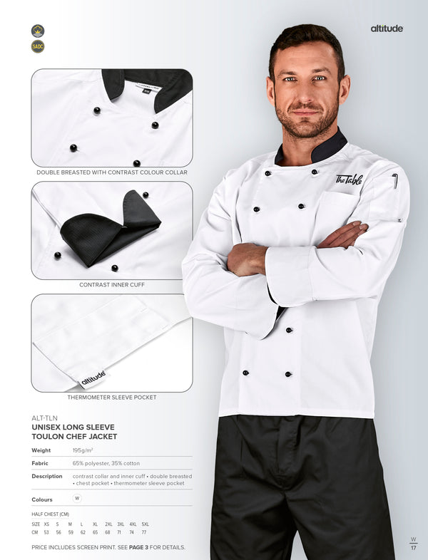 Unisex Long Sleeve Toulon Chef Jacket