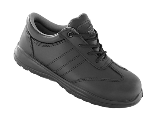 Celeste Ladies Safety Shoe: Black safety shoe for women with laces, steel toe cap, offering comfort and style.