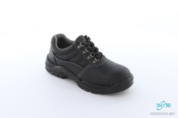 Condor Safety Shoe: Black work shoe with laces, padded tongue, and a steel toe cap.