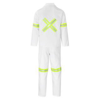 Buy white Trade Polycotton Conti Suit - Reflective Arms, Legs &amp; Back - Yellow Tape