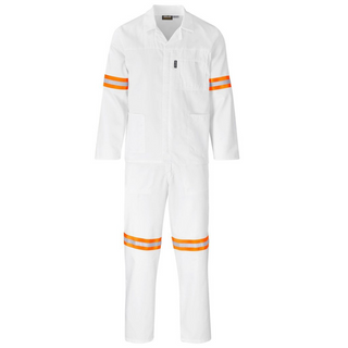 Buy white Trade Polycotton Conti Suit - Reflective Arms &amp; Legs - Orange Tape