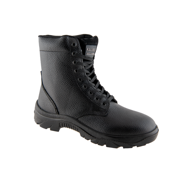 Kronos Safety Boot: Black work boot with laces, steel toe cap, durable sole, and a padded collar.