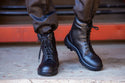 Kronos Safety Boot: Black work boot with laces, steel toe cap, durable sole, and a padded collar.