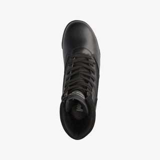 Magnum Classic Wide: Black work boot with laces, full-grain leather upper, and breathable mesh panels.