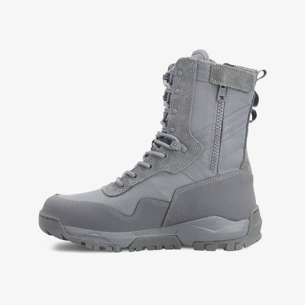 Raptor LTE 8.0 SZ: Grey work boot with laces, shock absorption, breathable material, and a YKK zipper.