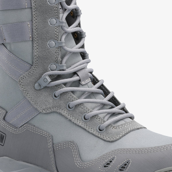 Raptor LTE 8.0 SZ: Grey work boot with laces, shock absorption, breathable material, and a YKK zipper.