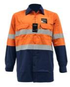 Navy and Orange Cotton Hi-Vis Long-Sleeve Shirt