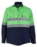Navy and Lime Cotton Hi-Vis Long-Sleeve Shirt