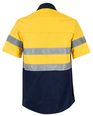 Navy/Yellow Hi-Vis Shirt 100% Cotton Short Sleeve