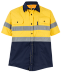 Navy/Yellow Hi-Vis Shirt 100% Cotton Short Sleeve