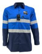 Navy and Electrical Blue Cotton Hi-Vis Long-Sleeve Shirt