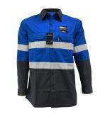 Blue and Carbon Grey Cotton Hi-Vis Long-Sleeve Shirt