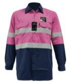 Navy and Pink Cotton Hi-Vis Long-Sleeve Shirt