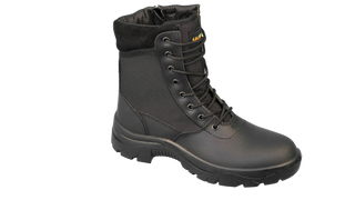 Patriot Safety Boots: Black work boot with zipper closure and laces, offering durable construction.