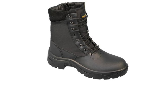 Patriot Safety Boots: Black work boot with zipper closure and laces, offering durable construction.