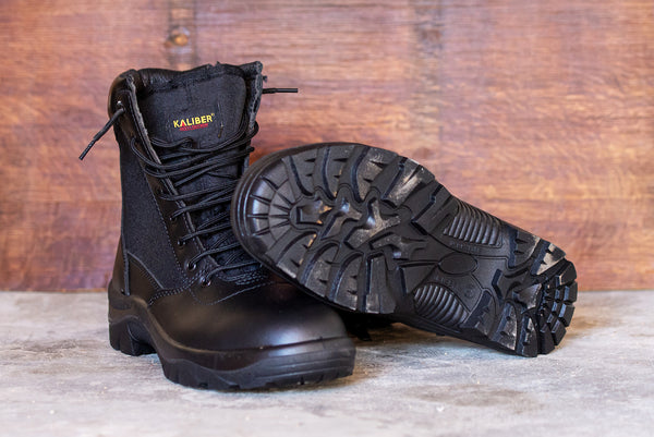 Patriot Safety Boots: Black work boot with zipper closure and laces, offering durable construction.