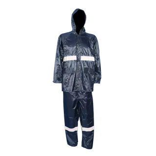 PVC Rubberised Rain Suit Navy With Reflective Tape