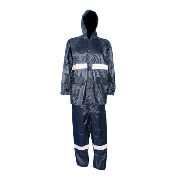 PVC Rubberised Rain Suit Navy With Reflective Tape