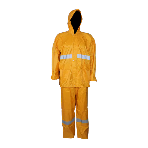 PVC Rubberised Rain Suit Yellow With Reflective Tape