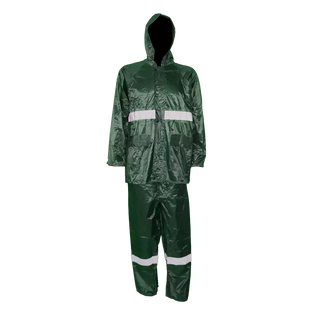 PVC Rubberised Rain Suit Olive Green With Reflective Tape