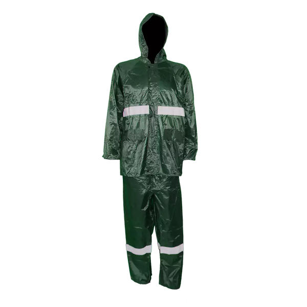 PVC Rubberised Rain Suit Olive Green With Reflective Tape