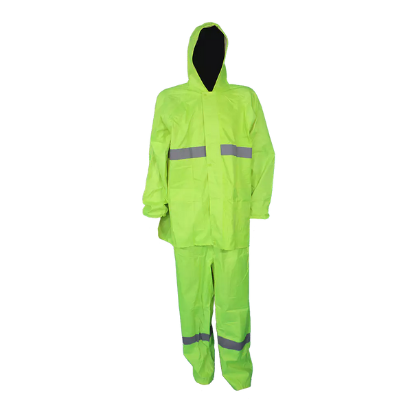 PVC Rubberised Rain Suit Lime With Reflective Tape