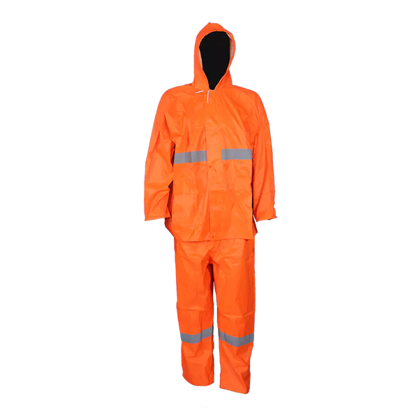 PVC Rubberised Rain Suit Orange With Reflective Tape