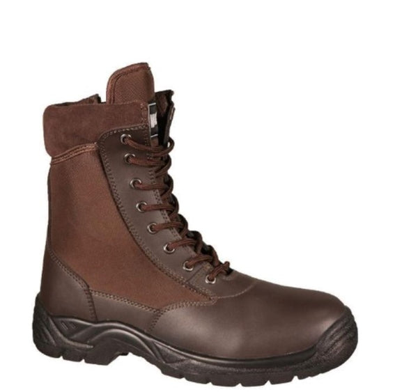 Magnum Ulinda Security Boot SZ: Brown work boot with laces, steel shank, and dual-density sole.