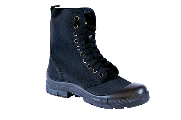 Sentry Canvas Security Boot: Brown canvas security boot with laces, offering comfort and breathability.