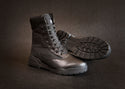 Tactical Safety Boot: Black work boot with laces, rubber outsole, and a padded collar for comfort.