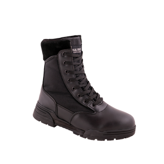 Tactical Safety Boot: Black work boot with laces, rubber outsole, and a padded collar for comfort.