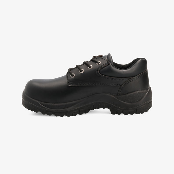 Interceptor Askari Lo II Smooth: Black work shoe with laces, steel toe cap, and dual-density sole.